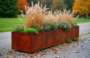 Firkantet blomsterbed i stål