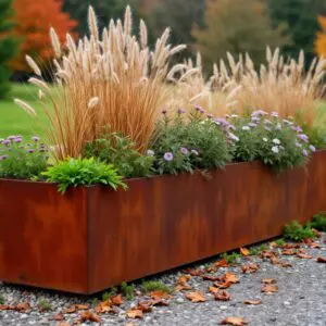 Firkantet blomsterbed i stål